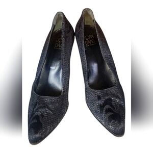 Joan & David Couture Vintage Black Made In Italy Satin Women's Shoes Sz 9M